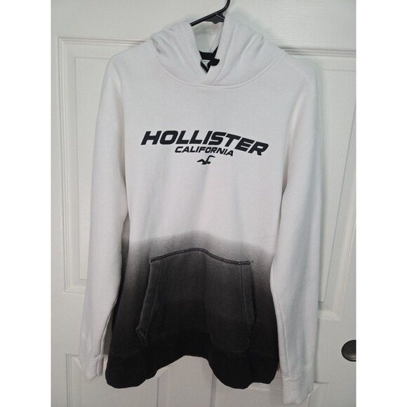 Hollister California Black & White Ombre Hoodie L Fleece Lined Kangaroo Pouch - Picture 1 of 10